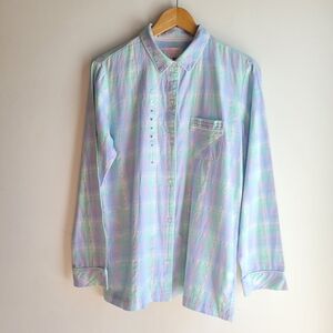 NWT VICTORIA'S SECRET Pastel Plaid Long-Sleeve Button-Up Shirt - Blue Mauve M